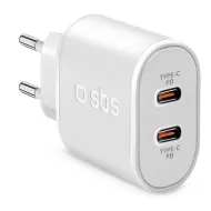 Cargador de pared SBS TETRPD20CCW, 20 W, dos salidas USB-C, Blanco